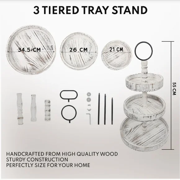 🤍🖤🩶Beautiful 3 Tiered Distressed Farmhouse Tray🩶🖤🤍 - Picture 5 of 6